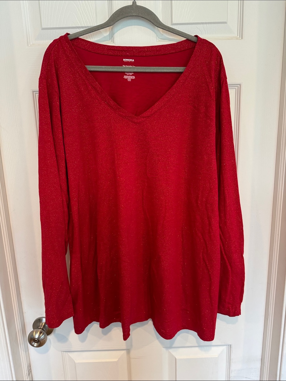 Sonoma Red Sparkle V-Neck Long Sleeve Top